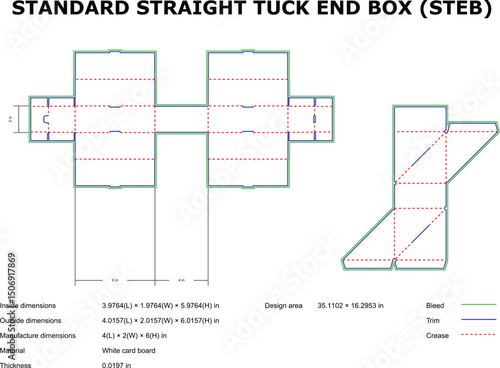 Standard straight tuck end box packaging template diagram