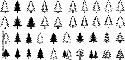 Modern illustration featuring silhouettes of decorative garden plants, including a set of bush and bare bush
