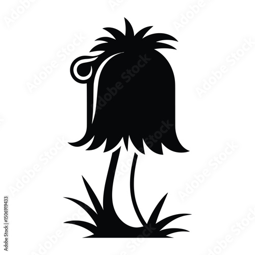 Shaggy Mane Silhouette, Vector, Illustration, Icon, Logo, White Background.