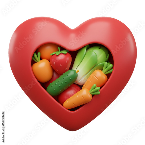 Heart filled with vegetables symbolizing healthy eating and nutrition.