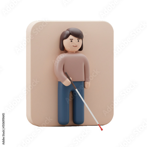 Visually impaired woman with cane symbolizing disability awareness