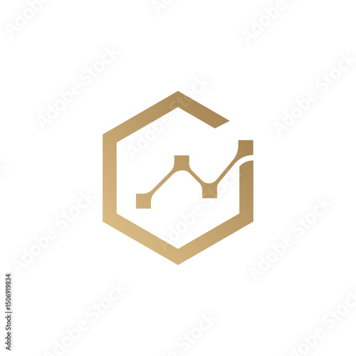 tech-oriented logo featuring a stylized letter "M" or a network graph integrated within a gold hexagon outline. suggests connection, data, technology, or a brand related to analytics or communication.