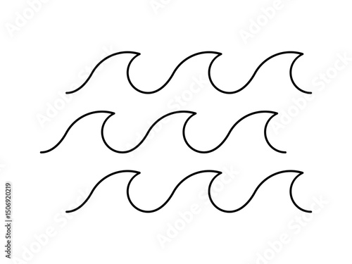 Wave line pattern icon. Wave background. Three simple waves sign. Sea, ocean, river, lake, water concept. Black. Marine nautical tropical summer wavy symbol. Design element. Vector illustration.