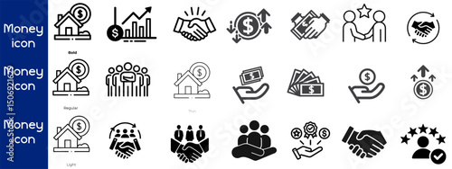 Money icon set. containing cash, saving, wallet, transfer, withdraw icons. finance symbol for app, ui, website and design element. transparent ping and vector illustration