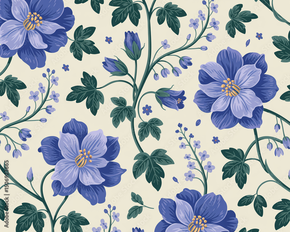Obraz premium Elegant blue floral pattern seamless design botanical print
