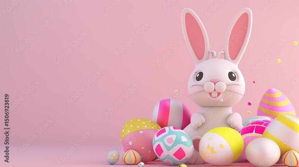 Obraz premium Adorable 3D Easter Bunny Sculpture Cradled in a Delicate Eggshell: A Charming Fusion of Whimsy and Artistry for Spring Celebrations
