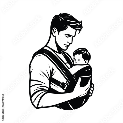 Father holding and caring for little baby vector illustration