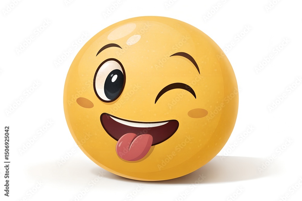 Fototapeta premium A happy yellow 3D rendering of a smiling face emoticon symbol