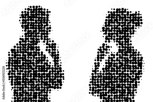 Man Woman Halftone Silhouettes Conversation Art