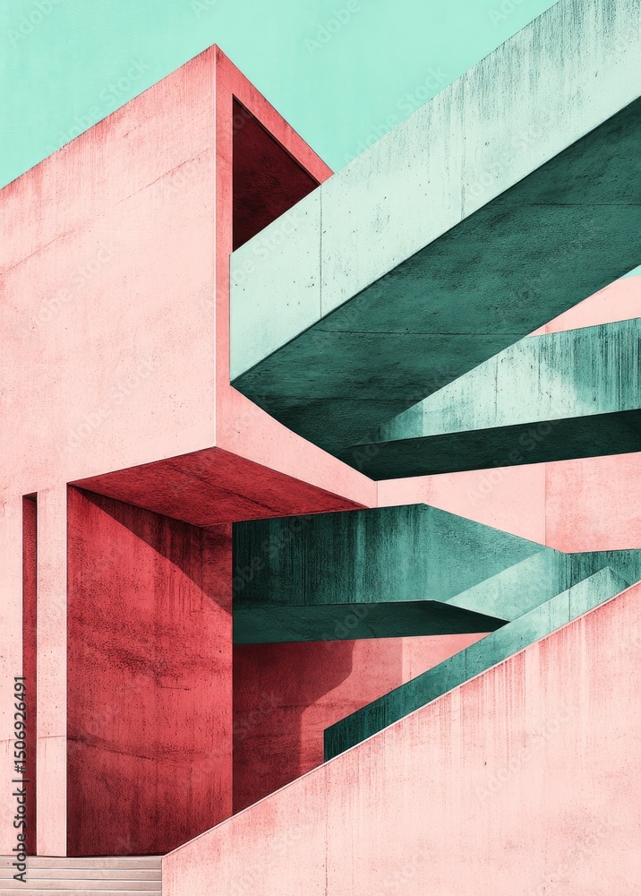 Fototapeta premium Pastel Concrete Architecture: Abstract Geometric Structure