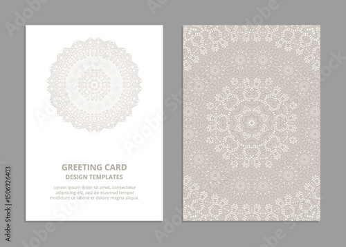 Templates for greeting and business cards, brochures, covers with floral motifs. Oriental lace pattern. Mandala. Wedding invitation, save the date,RSVP. Arabic, Islamic, asian, indian, african motifs