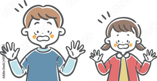 びっくりしている子供たち　上半身　ベクター
