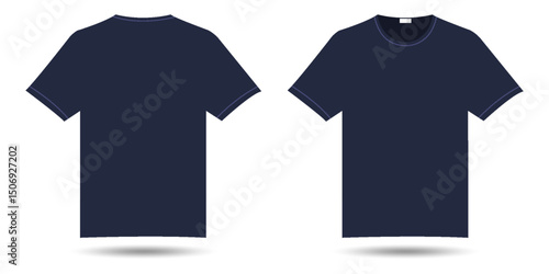 Dark blue t-shirt mockup front and back view. Vector illustration,vector