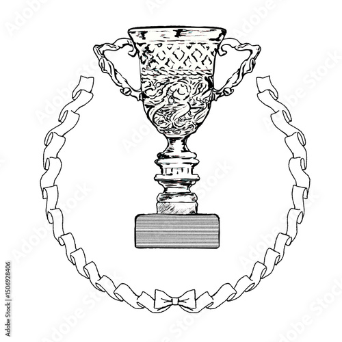 トロフィーとリボンフレームのベクターイラスト