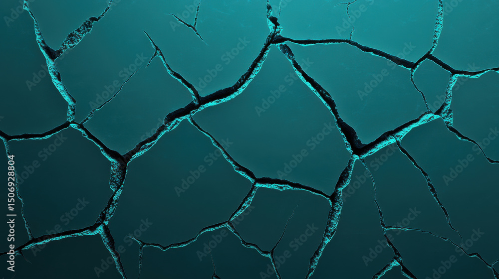 Fototapeta premium Cracked surface with deep teal color, showcasing intricate patterns and textures that evoke sense of depth and intrigue