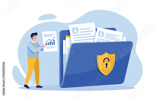 Secure Data Management Protecting Your Valuable Business Documents and Charts with Enhanced Security Measures, file protection, business vector illustration