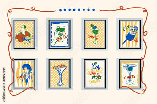 A collection of hand-drawn ink illustrations designed as posters, ideal for home decor, interior design, or creative spaces. Perfect for adding a stylish and artistic touch to walls in bars, cafes