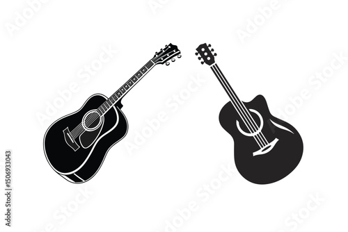 Acoustic Guitar Silhouette Vector Illustration Musical Instrument Design	