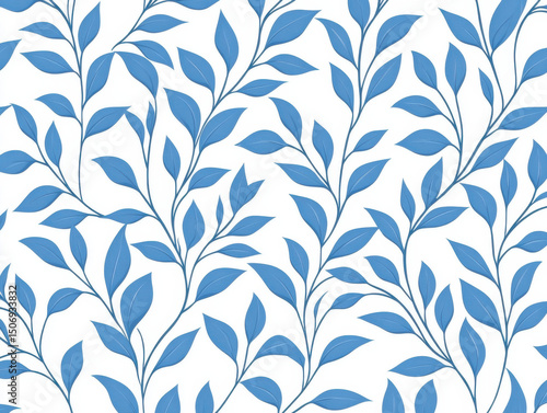 Wallpaper Mural Blue and white floral wallpaper pattern featuring delicate leaves on light background, creating serene and elegant atmosphere Torontodigital.ca