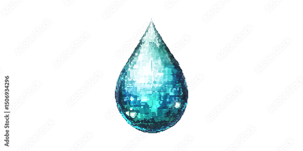 Obraz premium Pixelated Water Droplet Icon. Symbolizes Purity, Refreshment, And Digital Artistry Isolated On Transparent Background