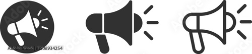 Set of three monochrome megaphone illustrations for marketing announcement and communication concepts