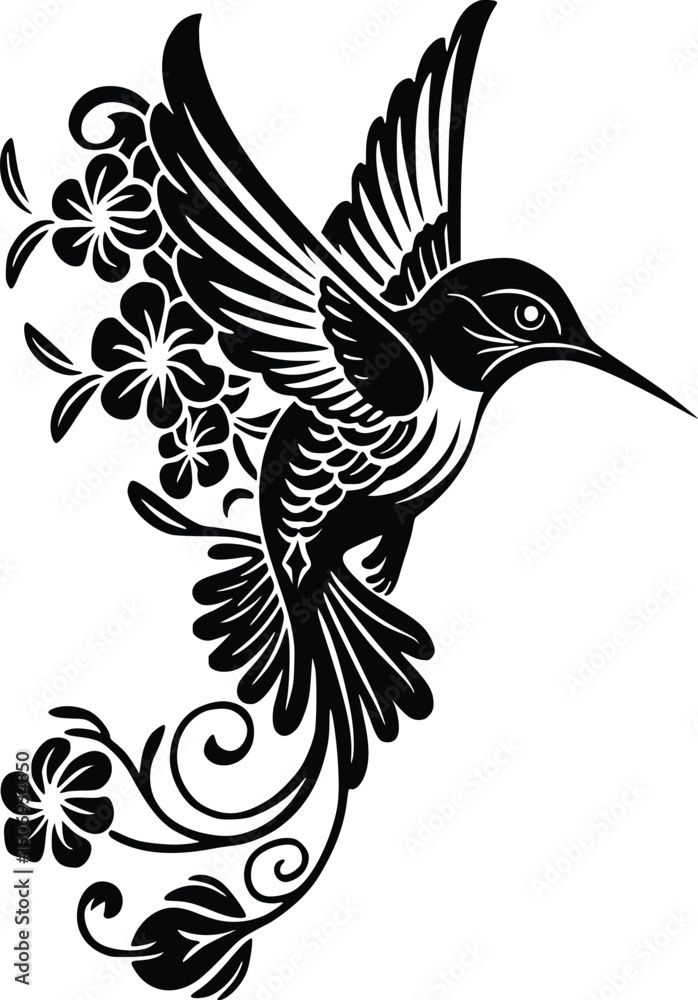 Naklejka premium Hummingbird Flowers Svg File