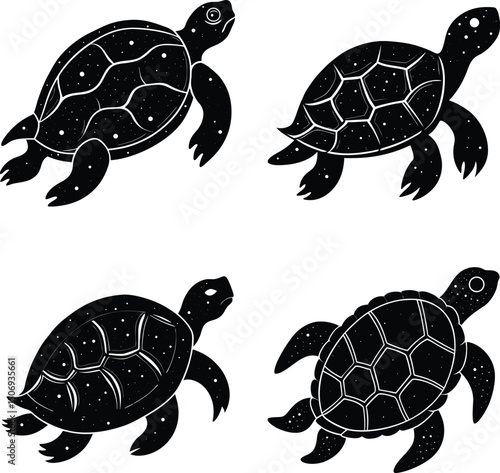 Black and white turtle silhouettes illustration graphic resource design set
