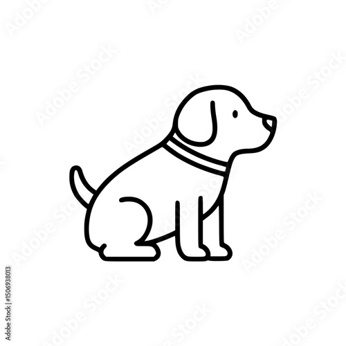 Adorable Puppy Illustration Line Art Drawing of a Sitting Dog