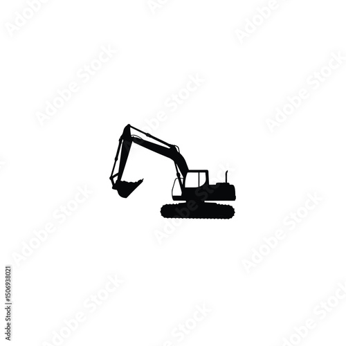Silhouette of excavator on white background