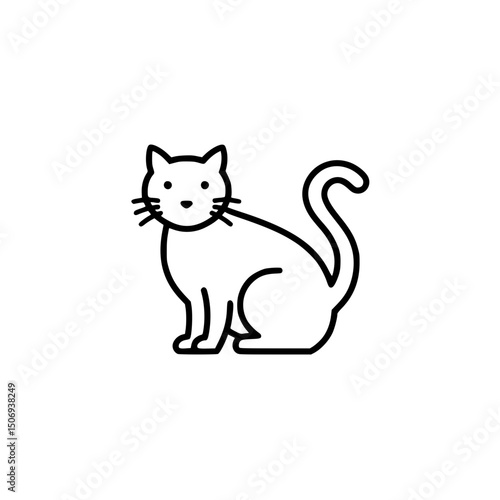 Simple Line Art Illustration of a Sitting Cat