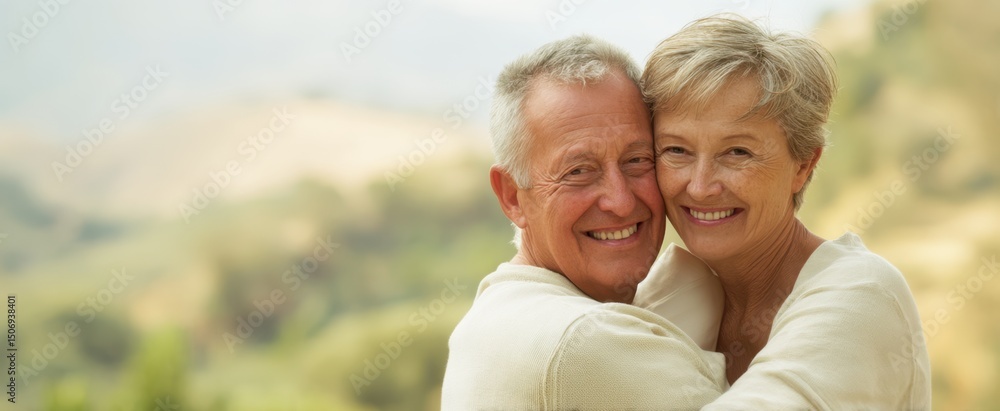 The affectionate elderly couple enjoying a joyful moment outdoors in nature. The affectionate elderly couple enjoying a joyful moment outdoors in nature.