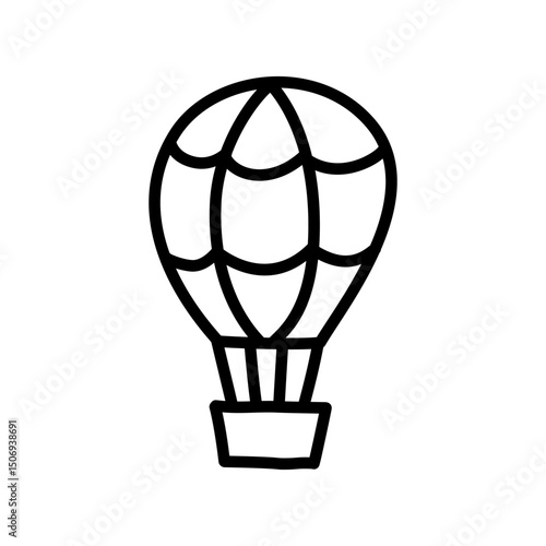 Hot air balloon doodle icon in hand drawn style