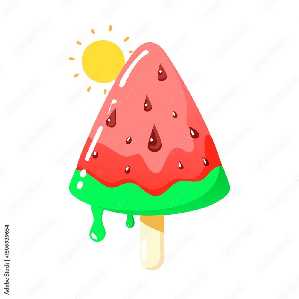Vector illustration of a cool watermelon popsicle melting in the sun Vector illustration of a cool watermelon popsicle melting in the sun