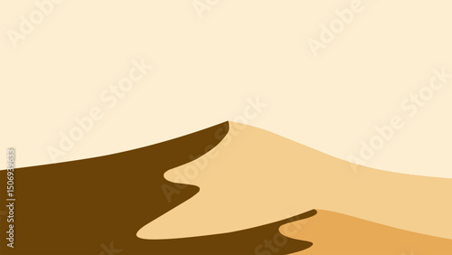 Landscape scenery of sand desert with dunes. Panoramic view of sahara desert at noon with sun and towering dunes. Vector illustration of scenic arid desert with hot weather
