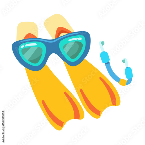 Vector illustration of a pair of snorkeling goggles and flippers