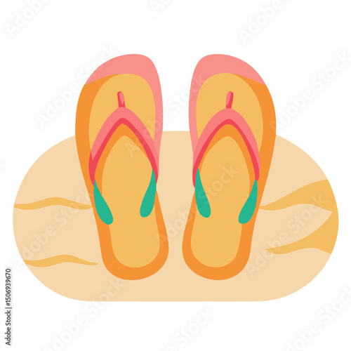 Vector illustration of pair of flip-flops on warm sandy beach
