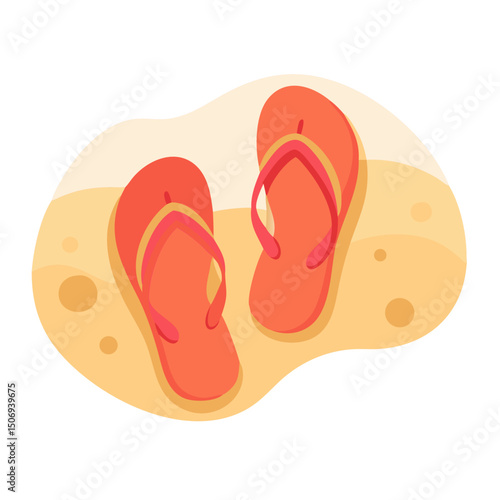 Vector illustration of pair of flip-flops on warm sandy beach