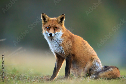 Wild red fox, vulpes vulpes, foraging in a meadow