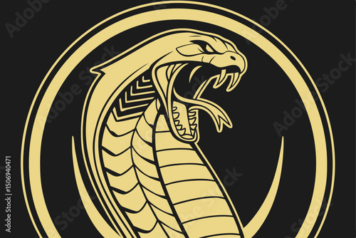 Gold cobra head emblem against black background representing power aggression and symbolism