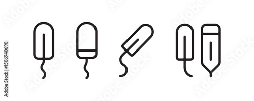 Minimalist tampon icons set with strings in various angles on white background.