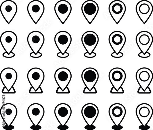 Location map pin icons set. Modern map marker collection. Pinpoint. Map pin place marker. Map marker pointer icon. GPS location symbol. line style vector