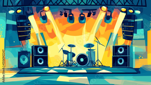 スポットライトが輝くステージのベクターイラスト
