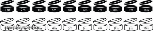 Period after open icons set. Pao symbols 1m to 10m collection. Round box with cap opened. Expiration period in months signs for cosmetic packaging. flat and line vector