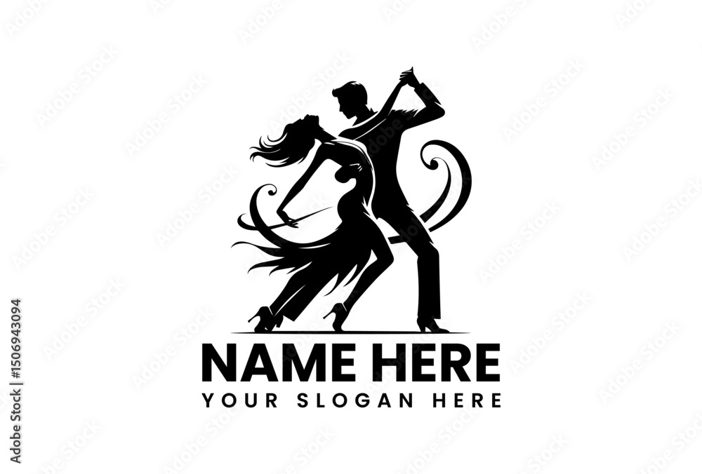 Naklejka premium Dynamic silhouette of a couple gracefully dancing tango with passion. Dance concept