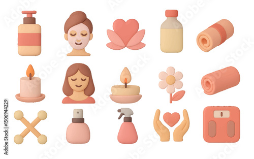 Set of 3d vector icons self care on white background
Vector 3d icons