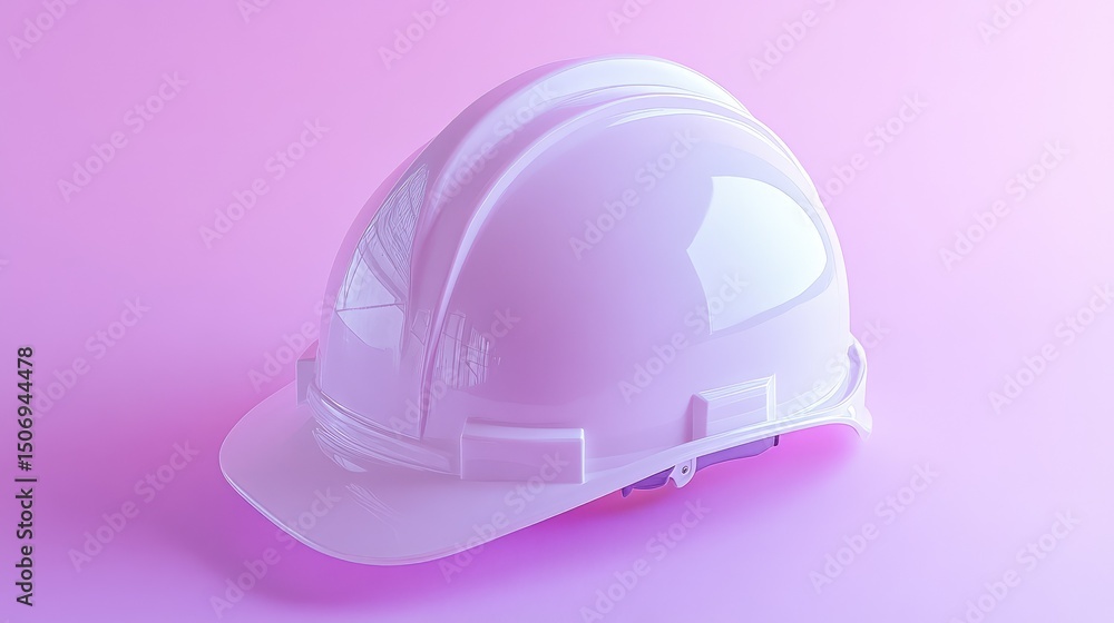 Fototapeta premium White safety helmet with subtle shine placed on soft lavender background
