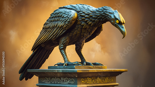 Statue of mythological bird of prey Turul, the national symbol of Hungary.