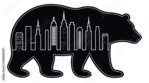Urban Bear Silhouette – Double Exposure Cityscape Art Illustration