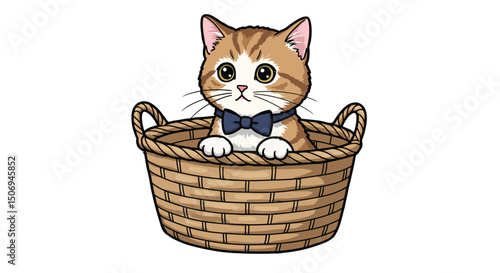 Adorable Kitten in a Basket Cute Cartoon Illustration
