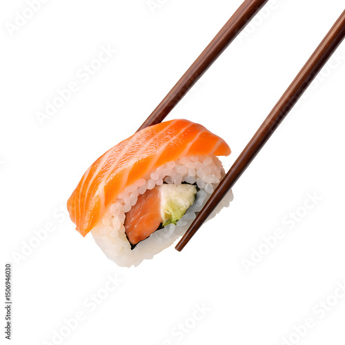 Salmon Sushi Roll with Chopsticks PNG